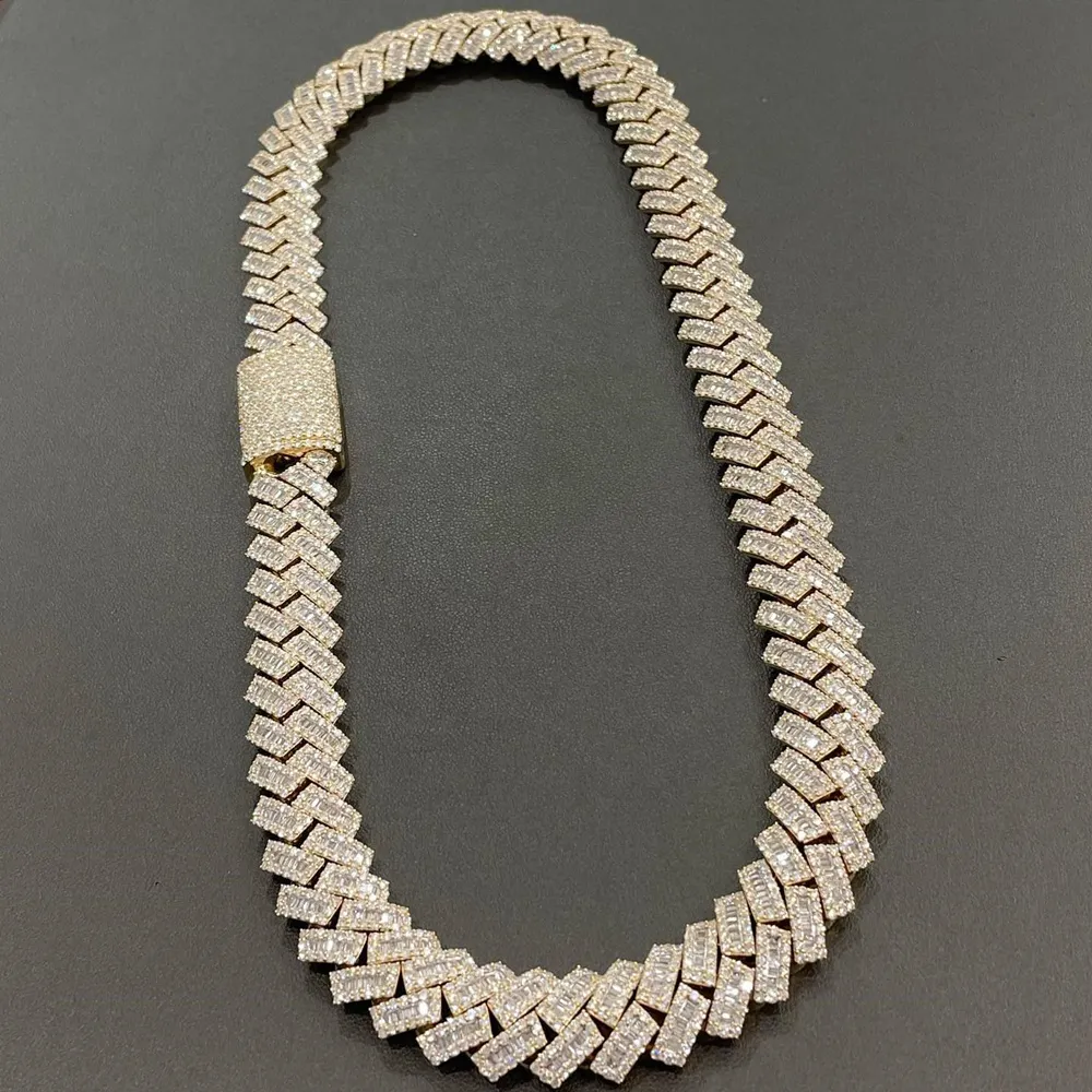 Pendant 15mm Hip Hop VVS Diamond Baguette Cuban Link Chain Moissanite Sier Jewelry Box Necklaces Hiphop_voghion.com