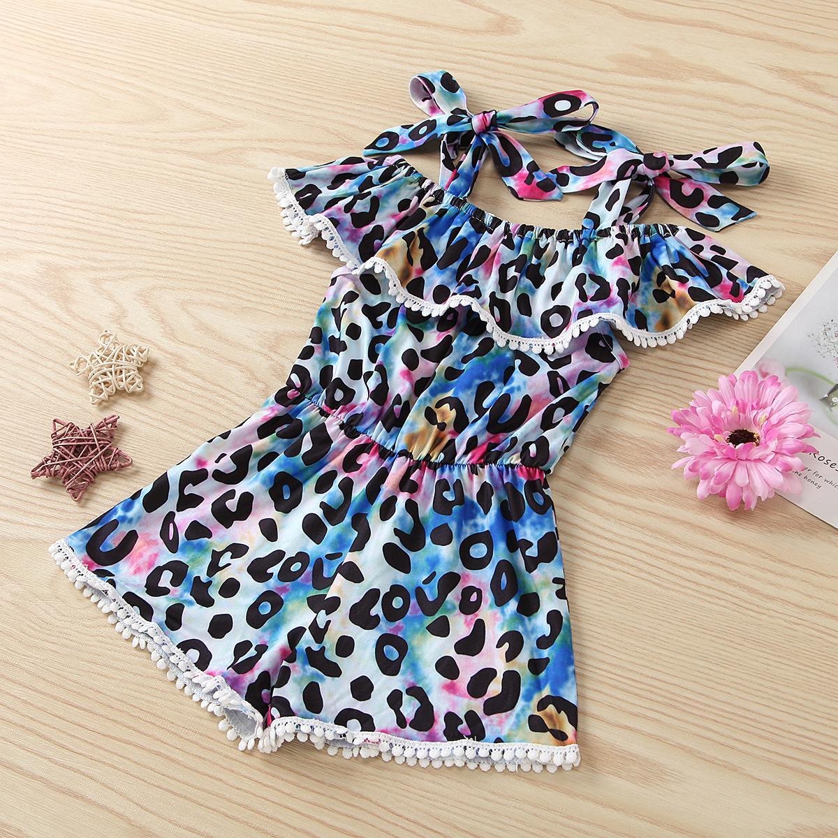 Mother&Kids Summer girls tie-dyed leopard print jumpsuit shorts_voghion.com
