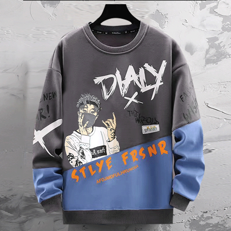 Sweat à capuche à col rond contrasté en patchwork pour hommes, marque tendance, pull décontracté à manches longues pour printemps et automne, T-shirt pour hommes_voghion.com