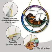 Dachshund In Hammock Suncatcher - 8x8" Acrylic Art. Adorable Decor For Dog Lovers, Perfect As A Unique Gift._voghion.com