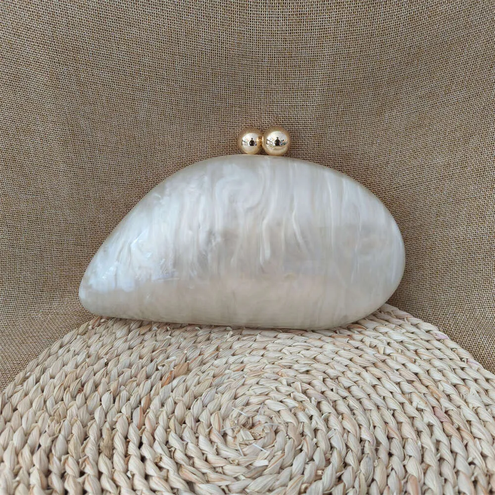 Neue ovale unregelmäßige Perle weiße Acryl-Box Abendtasche Damen Designer Hochzeit Party handgemachte Kupplung Geldbörsen und Handtaschen_voghion.com