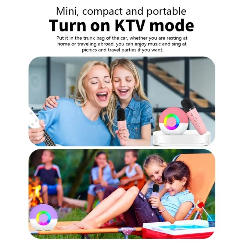 Kids Adults Mini Karaoke Hine Speaker With 2 Protable Bluetooth Wireless Microphone Toys Handhold For Girls Boys Home_voghion.com