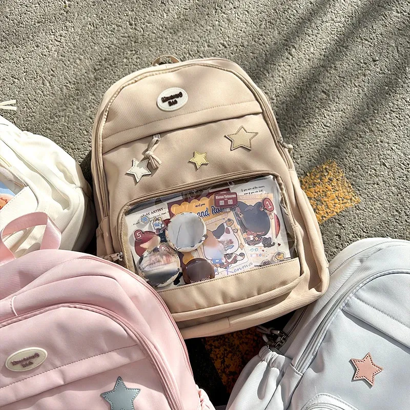 Süße Y2k ästhetische Mode Kawaii Rucksack koreanische Frauen Jk transparente Rucksäcke Vintage Studenten Stern Schulranzen_voghion.com