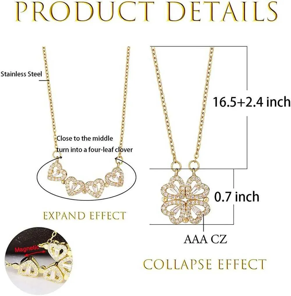 Collane in acciaio inossidabile 316L con ciondolo magnetico a forma di cuore a forma di trifoglio per donna, collana aperta con cristalli_voghion.com