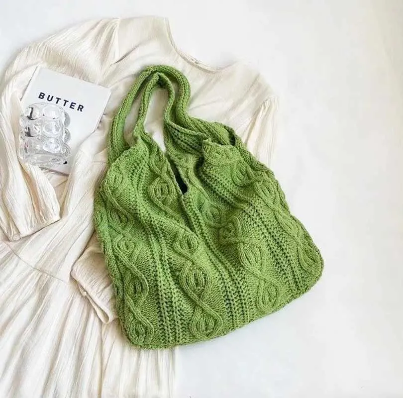 Vintage Strick Schultertasche Für Damen, Große Handtasche Casual_voghion.com