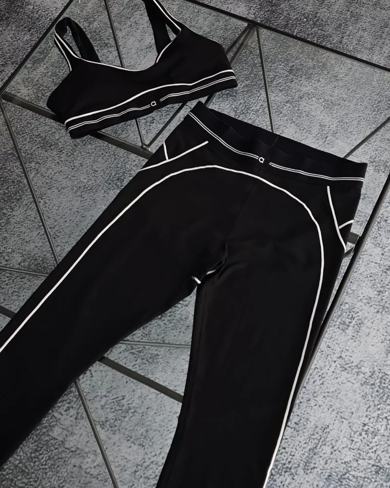 A400 Frauen BH Hohe Taille Hose Training Elastisch Gestreift Atmungsaktiv Yoga Anzug Fiess Set_voghion.com