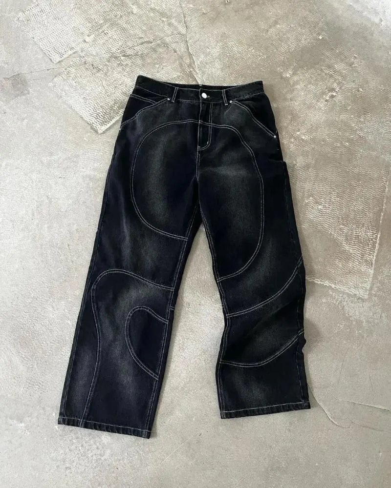 Jeans pour hommes Y2k Vintage Baggy pour hommes Hip Hop Distressed Retro Pantalon noir surdimensionné Haruku Gothic Pantalon large_voghion.com