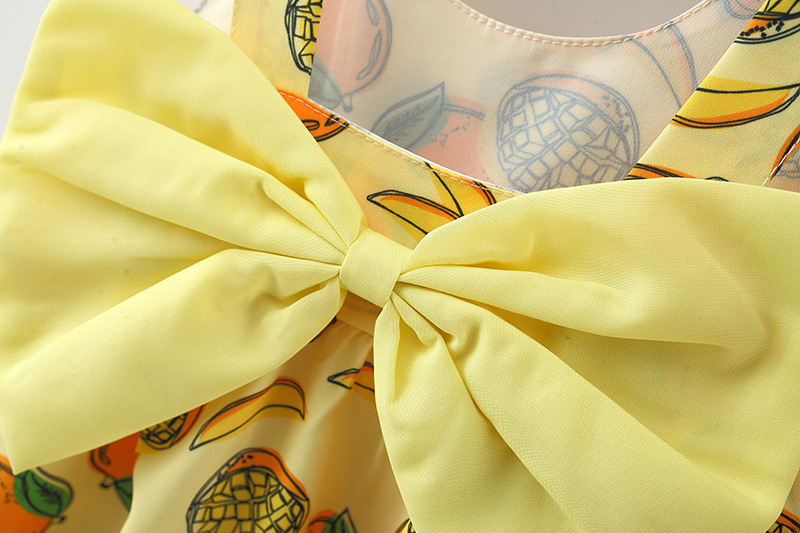Baby Girl Summer Dress Mango Fruits Printed Bow Tank Dress Tropical Hawaiian Beach Style Dress Send Hat_voghion.com