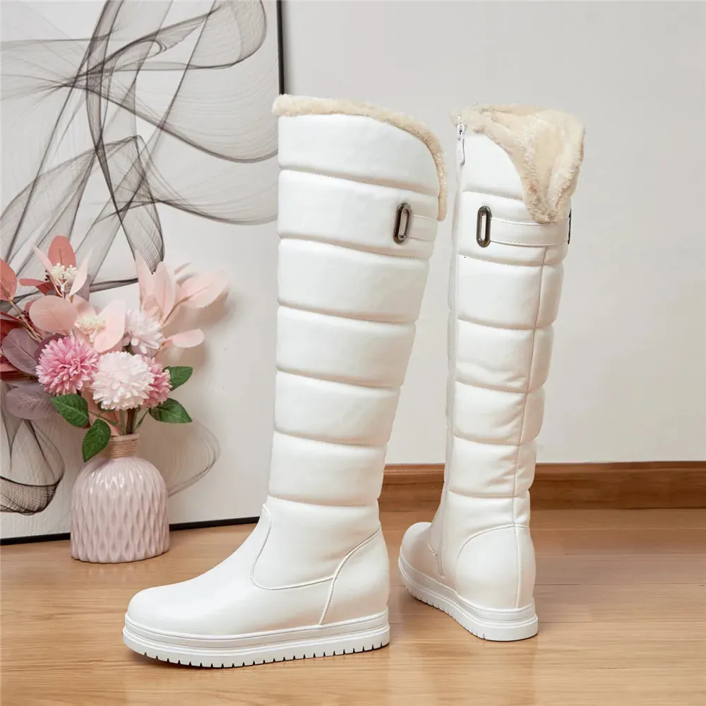 Stivali alti fino al ginocchio da donna con plateau, in peluche, modello MUJI, colore: rosa, bianco, caldi, invernali, taglia 34-43 240930_voghion.com