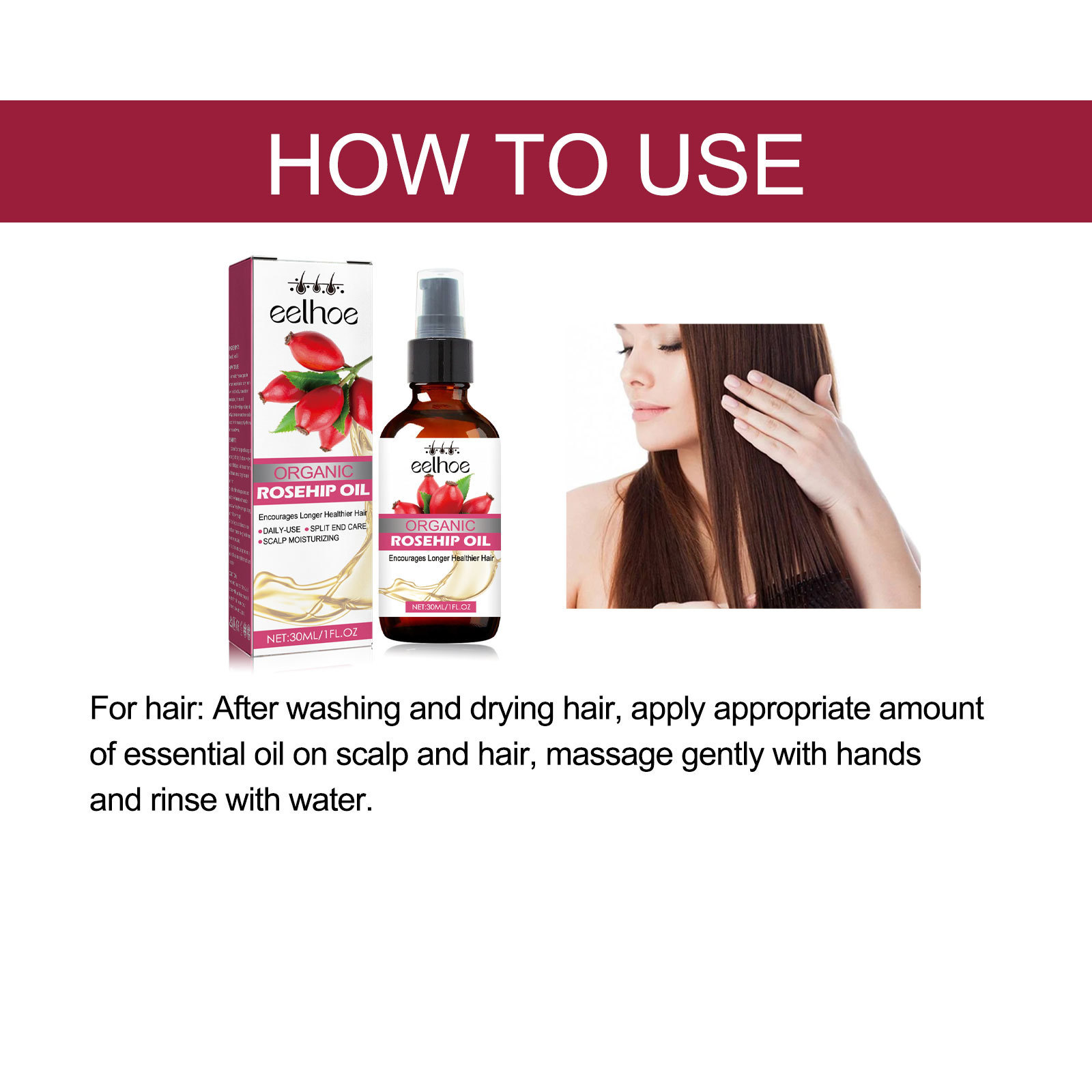 EELHOE Olio di frutti di rosa per capelli densi Idrata, nutre i capelli, allevia la secchezza, rafforza la durezza, solidifica e_voghion.com