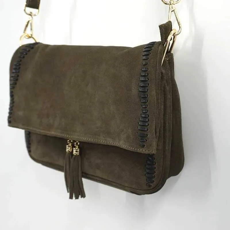 Sac à bandoulière en daim véritable et nubuck pour femme, sac à bandoulière latéral à franges, sac de créateur Za, taille moyenne, élégant au quotidien_voghion.com