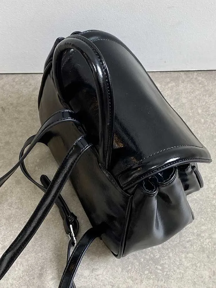 Elegant Black Backpacks Women Solid Leather Flap Shoulder Pack Large Capacity Female Commute Handle Bags College Pu_voghion.com