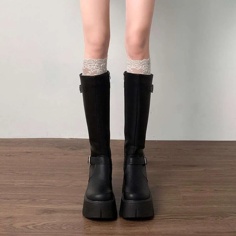Damen Plateau Kniehohe Stiefel Für Den Herbst Europäischer Stil_voghion.com