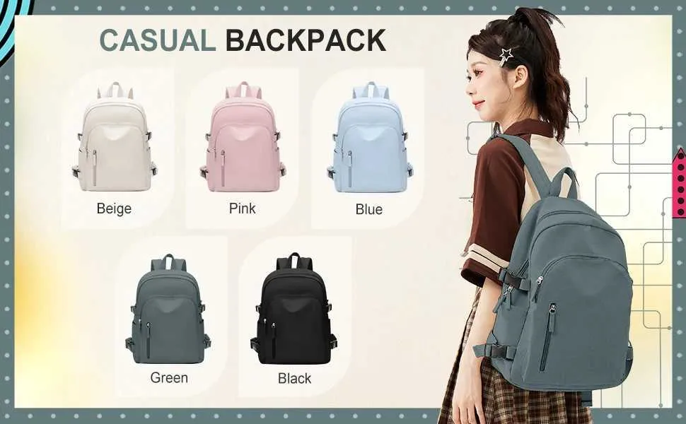 School For Women Men Waterproof College Lightweight Travel Backpack Rucksack Casual Daypack Laptop BackpacksC241116_voghion.com