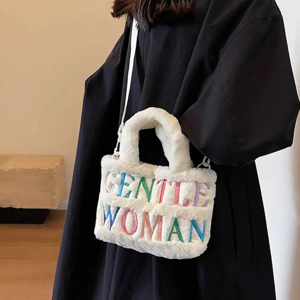 Žene Crossbody ramena, elegantne, s oslikanim slovima, plišane, gospodske, torbice za šminkanje i ruž za usne, velikog kapaciteta C241216_voghion.com