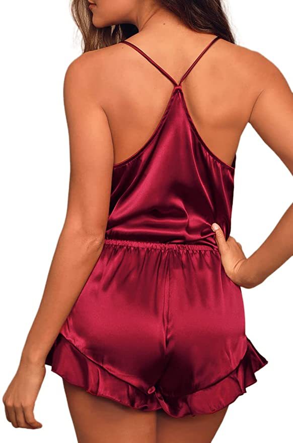 Uyku Giysileri Kadın İpek Pijamalar Düz Renk V Yaka Askılı Şort İki Parça Pijamalar Seksi Moda Ev Giyim Takım Elbise_voghion.com