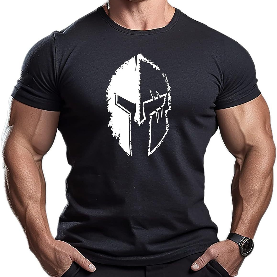Maglietta casual a maniche corte con motivo a casco da corsa e palestra_voghion.com