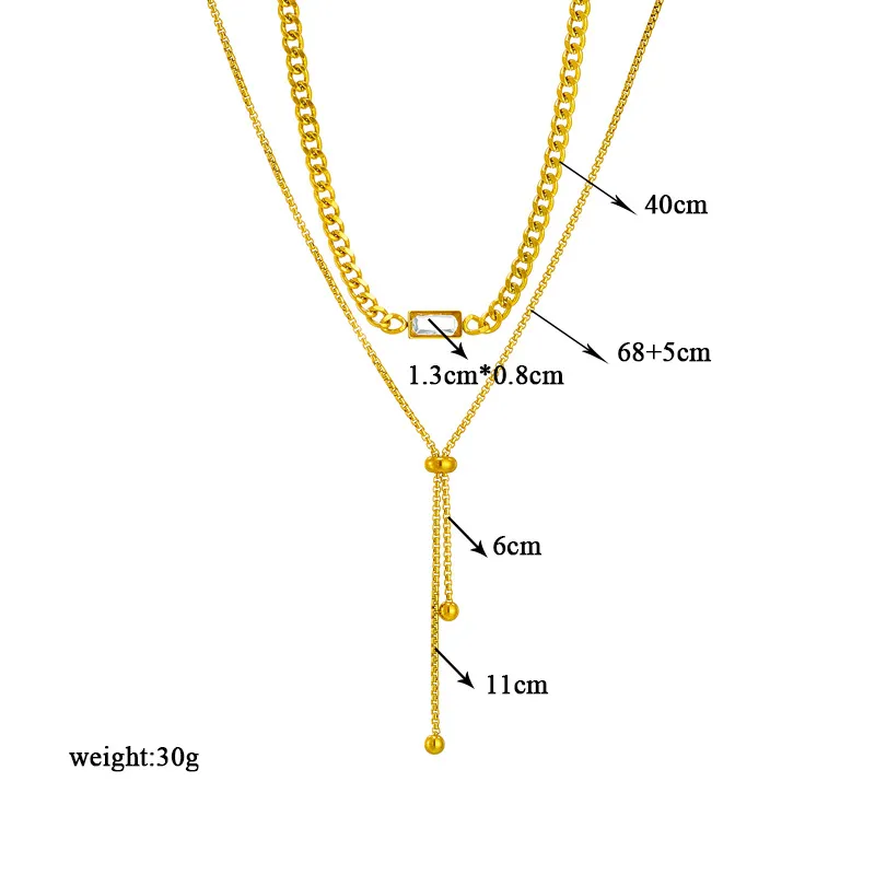 Catene 2 strati catena scatola quadrata collana ciondolo in vetro color oro cubano lungo nappa donne gioielli moda_voghion.com