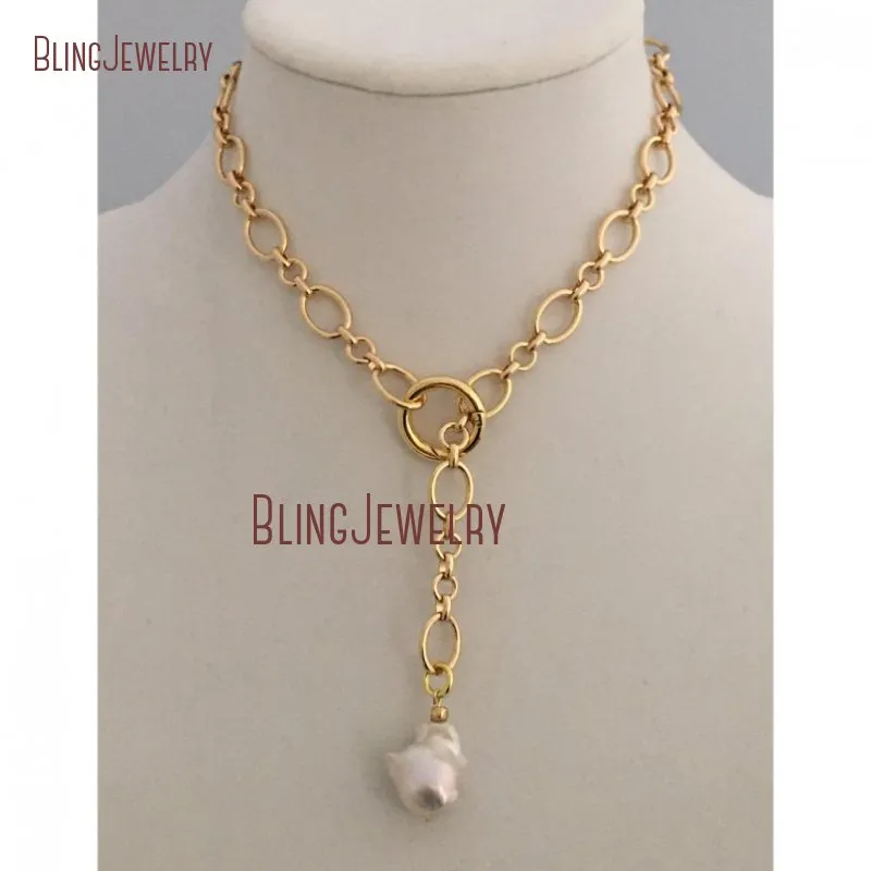 Chains NM35057 Baroque Pearl Choker European Inspired Necklace With Spring Lock_voghion.com