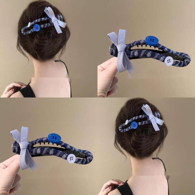 Hai Tian Blue~Blue Button Straight Clip Women's 2025 New High-end Back Of The Head Disc Hair Travel Hairpin_voghion.com