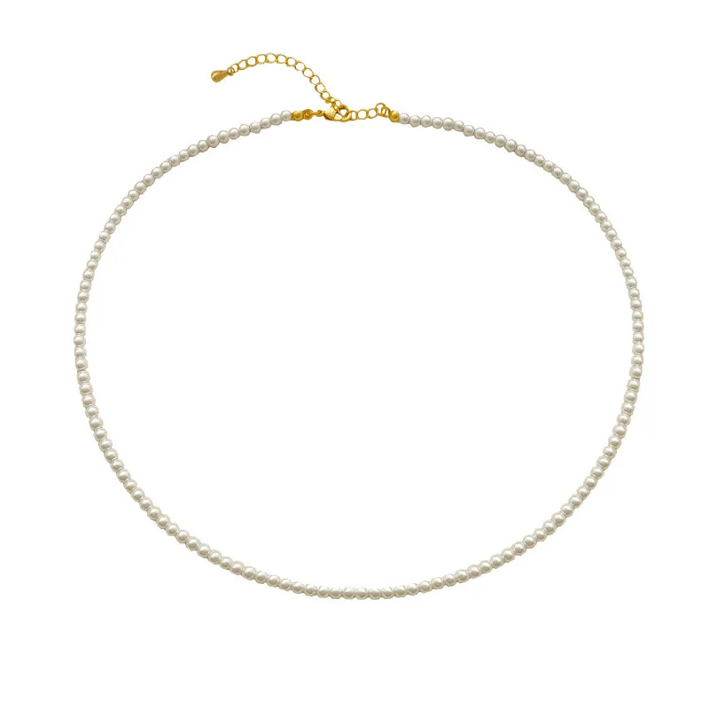 Collier de perles simulées en verre pour femme et fille, bijoux modernes, élégant, tempérament, perles de couleur grise et blanche brillantes_voghion.com