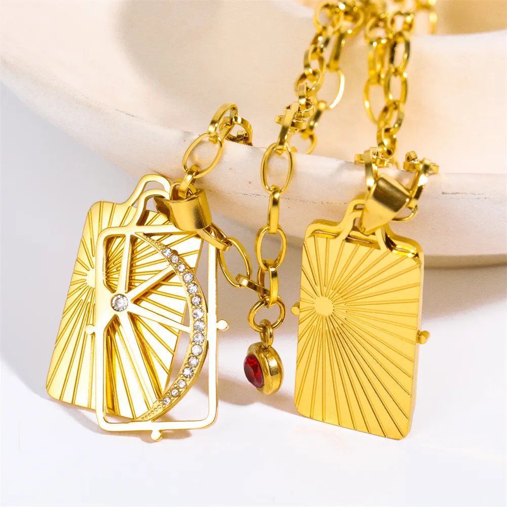 Colar com pingente de lua e sol vintage aço inoxidável zircão_voghion.com