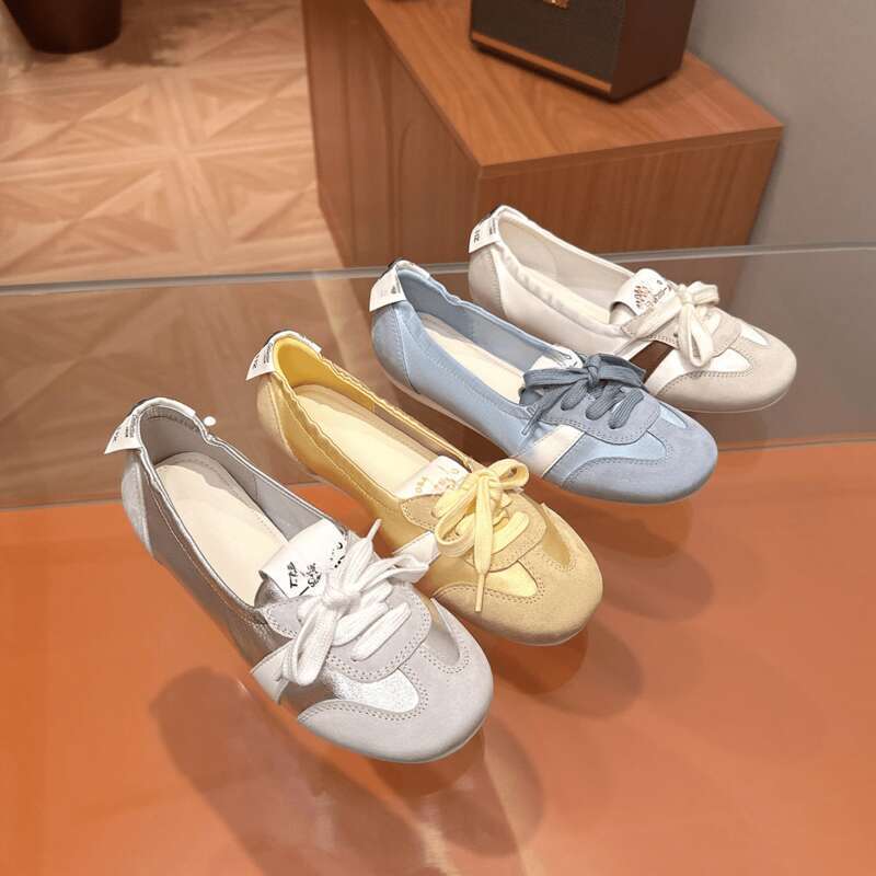 Flache Trainingsschuhe im Ballettstil aus Rindsleder, einzelne Zehenpartie, Schnürung_voghion.com