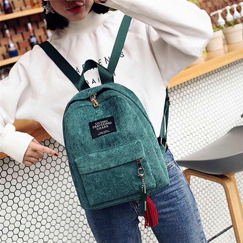 Retro-Rucksack modisch, die High School und College-Studenten, einfache Rucksäcke aus Cord für Damen, große Kapazität_voghion.com
