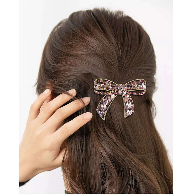 Bow Clip Ponytail Holder Gold Plated With Czech Diamond For Mom_voghion.com