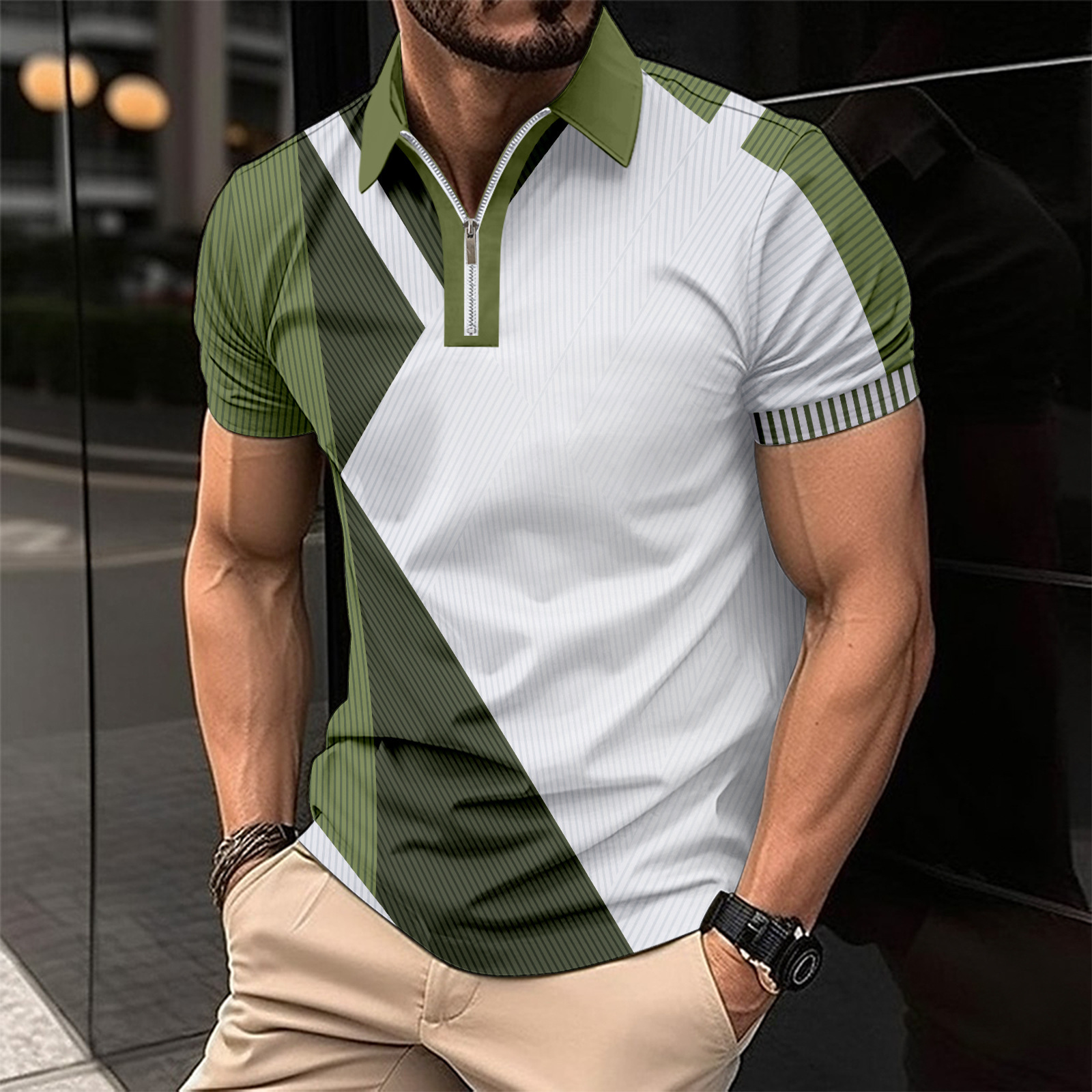 Herrenbekleidung Revers Mode Slim Fit Farblich passendes Herren-T-Shirt POLO-Shirt_voghion.com