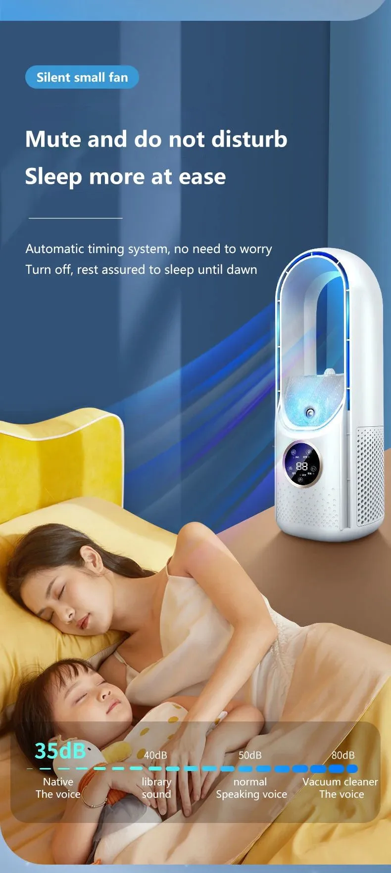 Portable USB Cooler Leafless Electric 6 Speed Silent Timer Air Conditioner Cooling Humidifier Conditioning Fan_voghion.com