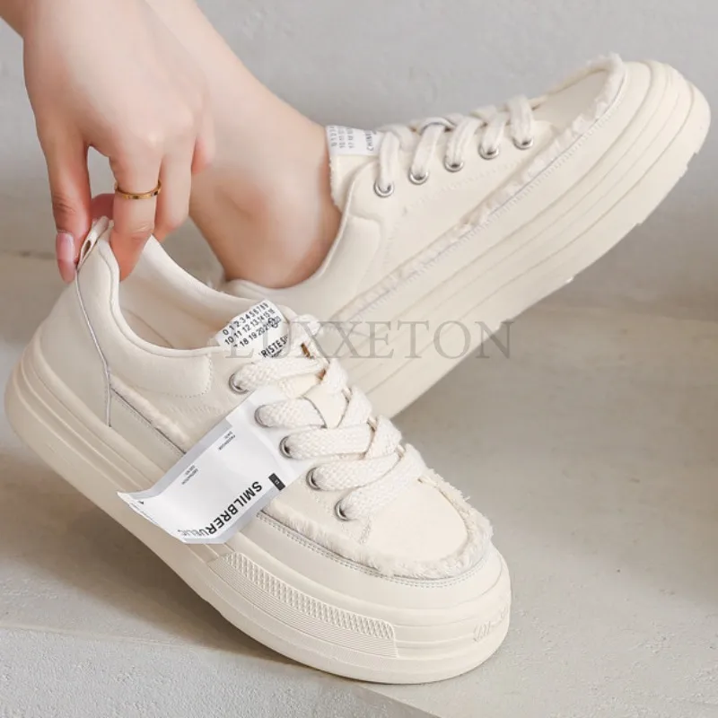 Thick Soled Round Toe Sponge Cake Sole Canvas With Mh Surface For Breathability Comfort And Versatile Casual Board_voghion.com