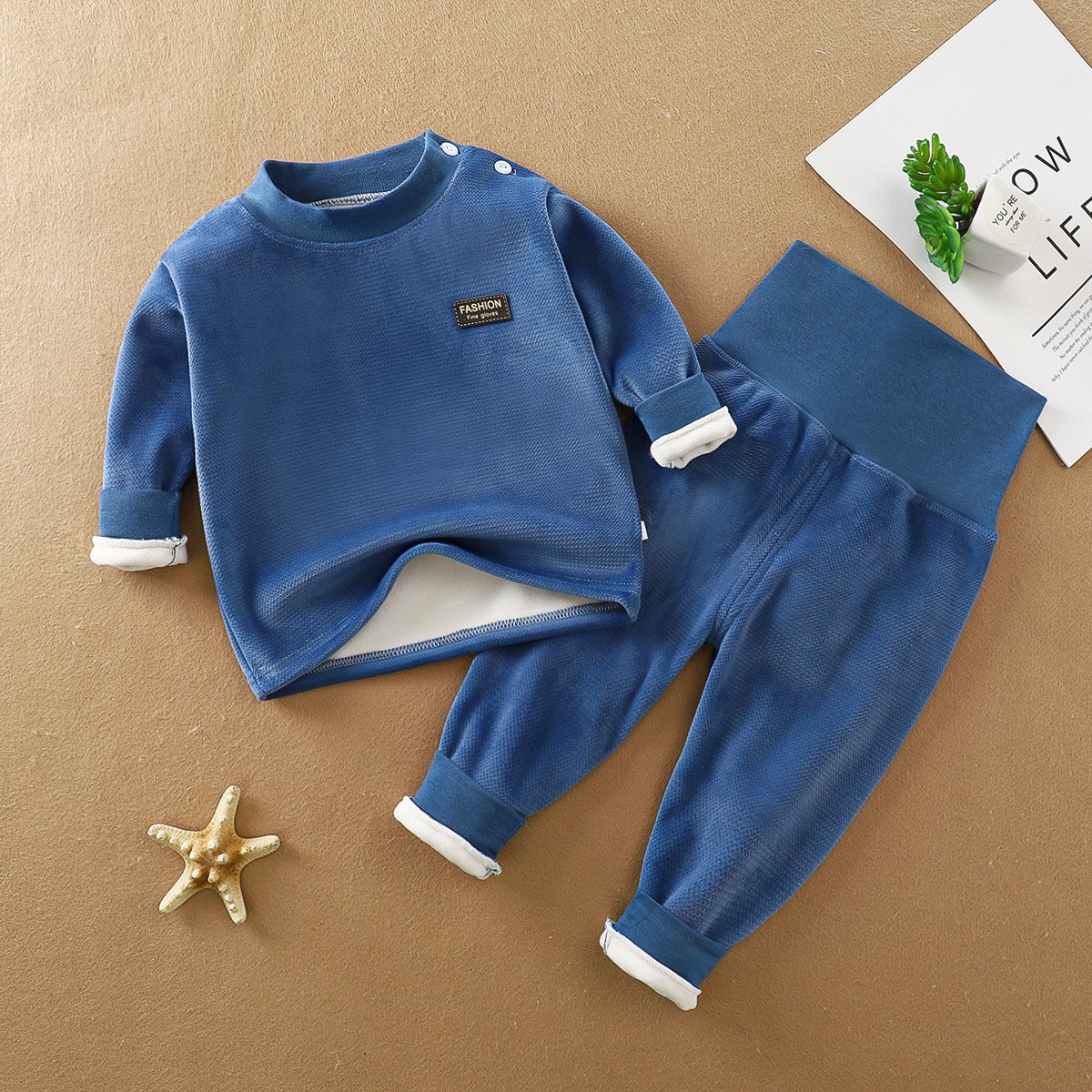 Set intimo caldo per bambini autunno e inverno per bambini più pantaloni lunghi per la cura della pancia a vita alta ispessiti in pile