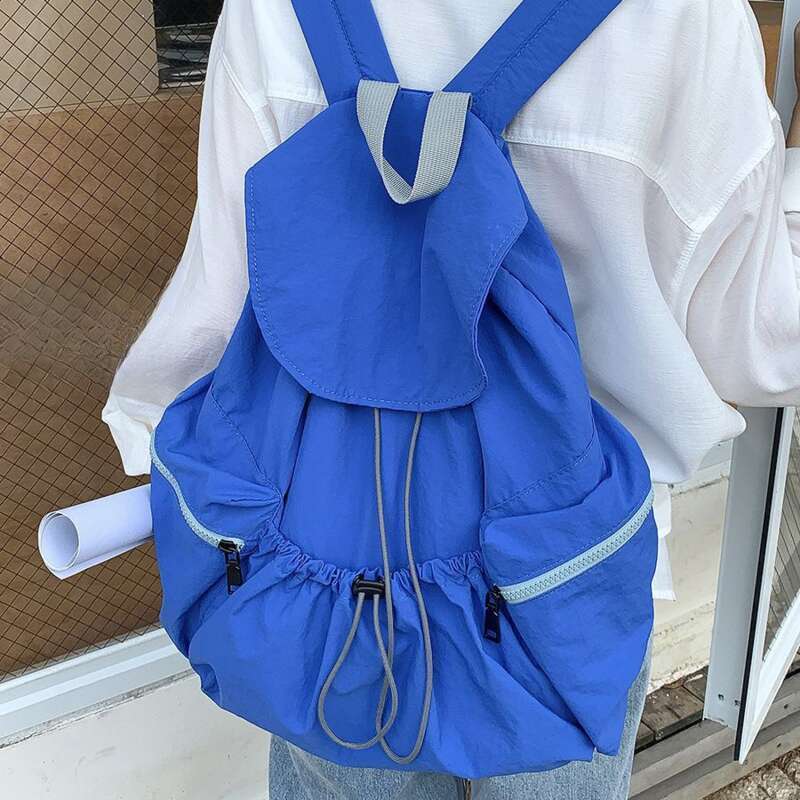 Nuovo zaino da donna in nylon con coulisse plissettata, tendenza di nicchia, zaino con patta per studenti, borsa a tracolla per ragazze_voghion.com