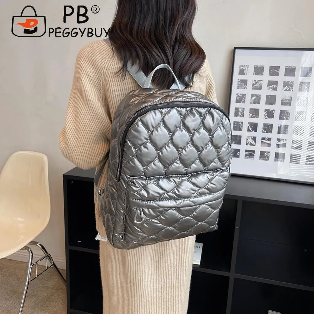 Women Shoulder Backpack Quilted Fashion School Back Pack Rhombus Pattern Large Solid Casual For Travel Lady Girl Bagpack_voghion.com