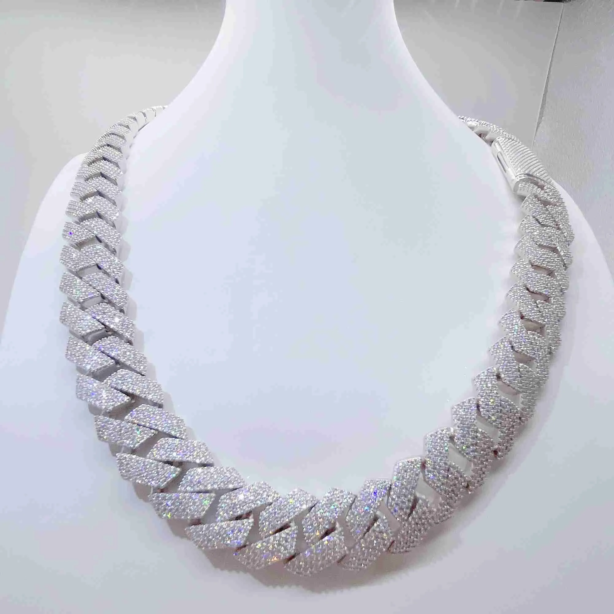 moissanite collana gioielli di design catena cubana K ghiacciata passa diametro tester collana argento sterling catene moissanite vvs_voghion.com