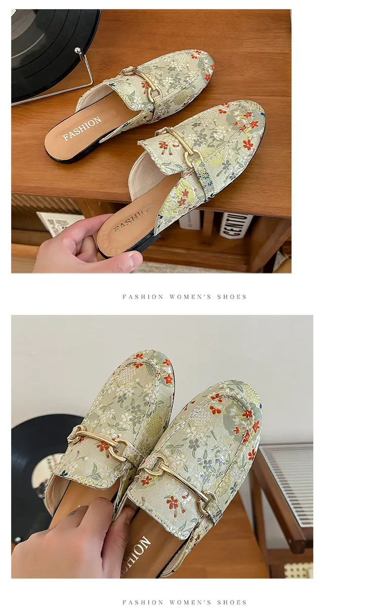 Embroidered Floral Flat Sandals For Women Versatile Half Slippers_voghion.com