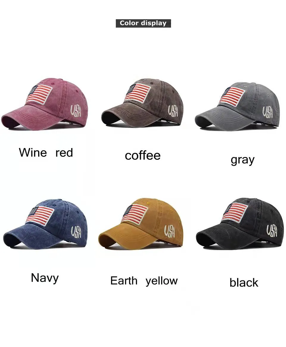 Vintage Baseball Cap Unisex Washed Cotton Distressed Flag Style_voghion.com
