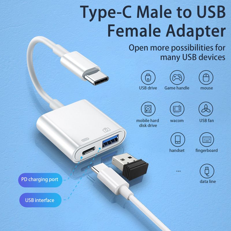 Xinweiqing cu port de încărcare, cititor de carduri, adaptor multifuncțional de tip C mascul la USB feminin, plug and play, 500mA_voghion.com