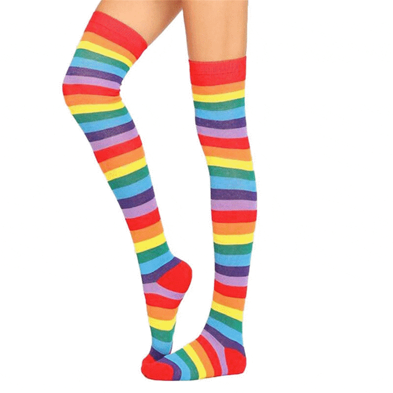 1 Pair Rainbow Striped Christmas Over The Knee High Socks Colorful Sexy Night Dance Street Personality Thigh Long Tube_voghion.com