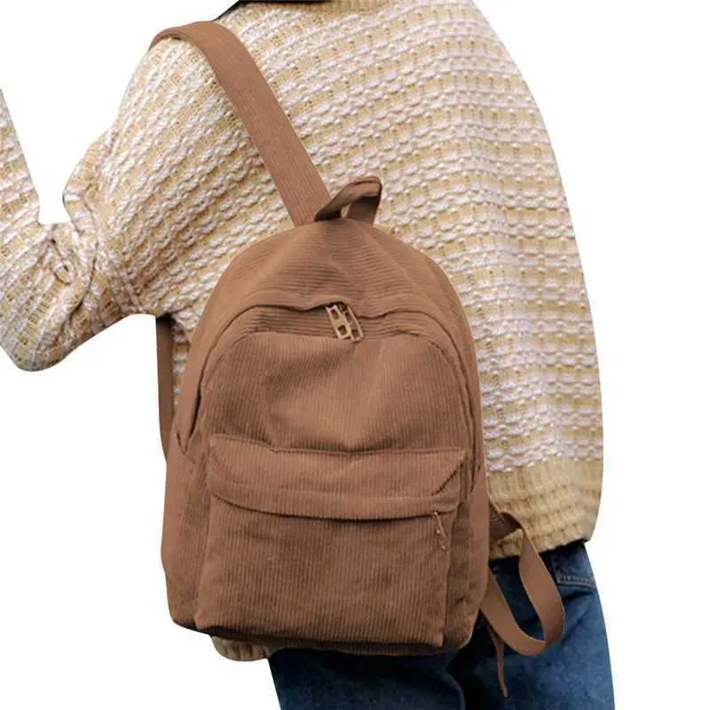 Zaino in velluto a coste da donna borsa a spalla alla moda_voghion.com