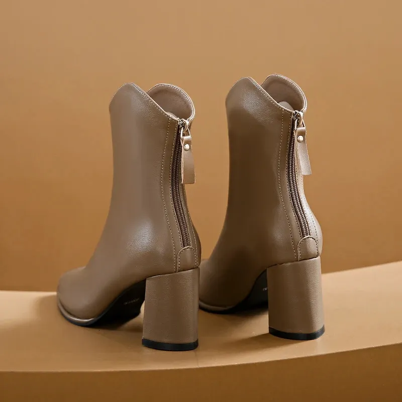 Scarpe invernali da donna con punta a punta, con cerniera, con tacco alto, stivali moderni, per l'esterno, tutti i giorni, in tinta unita, con tubo corto_voghion.com