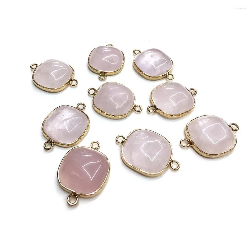 Unhänger Halskette Natursteen Edelsteen Quadrat Vergoldete Roséquarz Verbindung Handgemaachte Bastelen DIY Halskette Bracelet_voghion.com