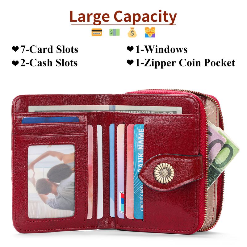 Echtes leder kurze brieftasche zwei falten frauen zipper vintage öl wachs rindsleder_voghion.com