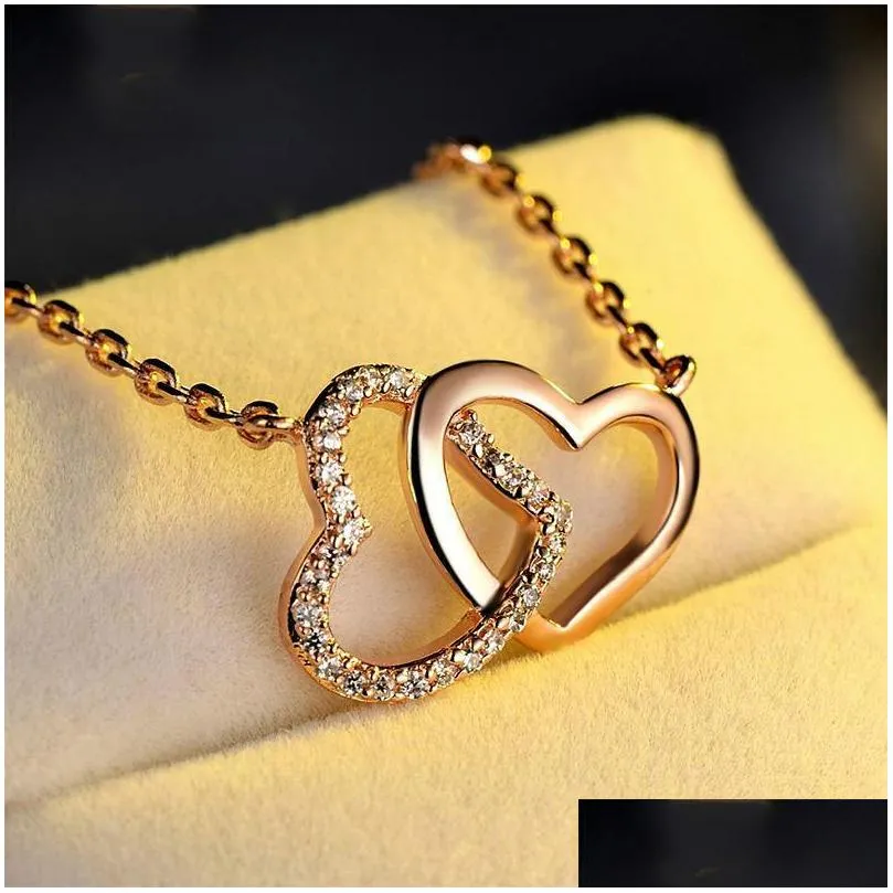 Sterling Silver Double Heart Pendant Necklace For Valentines Day_voghion.com