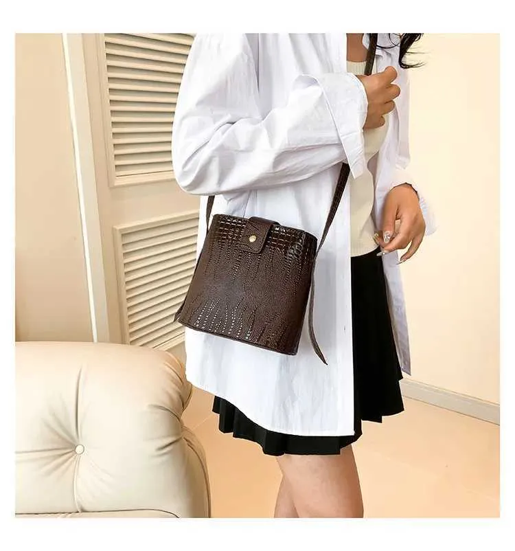 Retro Steinmuster Eimer Handtasche Damen Umhängetasche Schultertasche_voghion.com