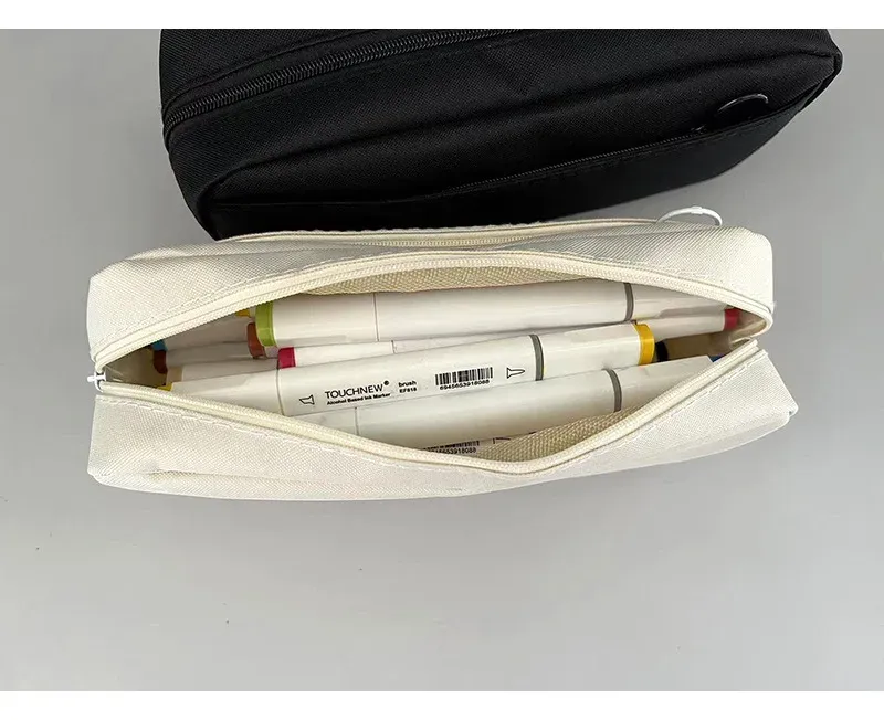 Trousse à crayons noire mignonne et mignonne, trousse à crayons pour étudiants, grande trousse de fournitures scolaires, trousse à crayons_voghion.com