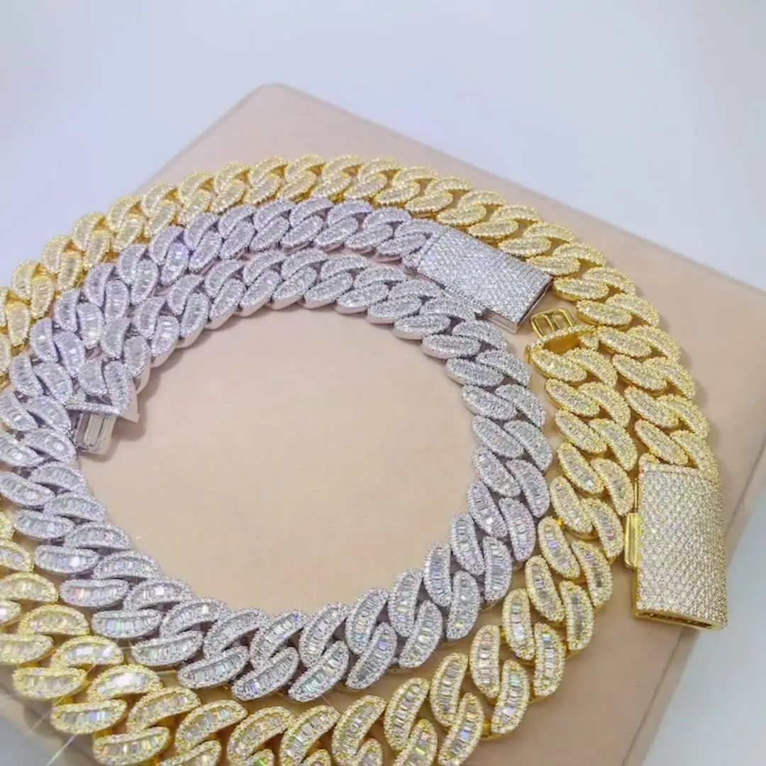 Men's Iced Out Cuban Link Chain Necklace Sterling Silver_voghion.com
