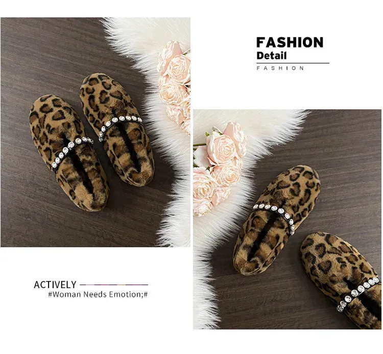 Fashion Leopard Fur Ballet Apartment Water Dia Buckle With Mary Jane Shoes Womens Winter Warm Plush Shallow Load 241122_voghion.com