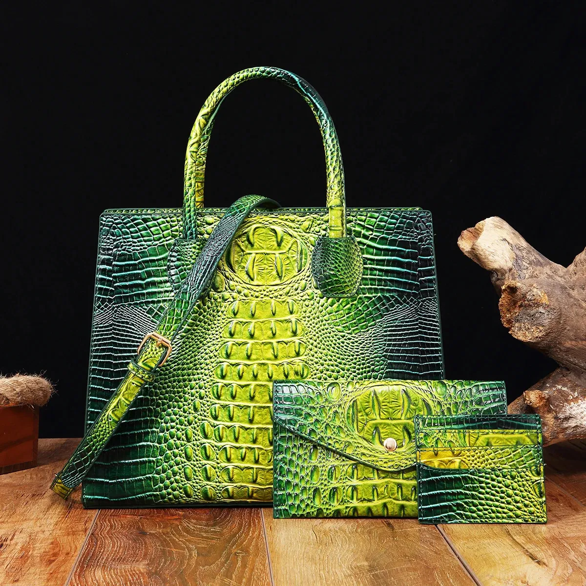 3-teiliges Muster-Handtaschen-Geldbörsen-Set, multifunktionaler Vintage-Umhängetaschen-Business-Clutch-Tasche mit Kartenhalter, Coi 240924_voghion.com